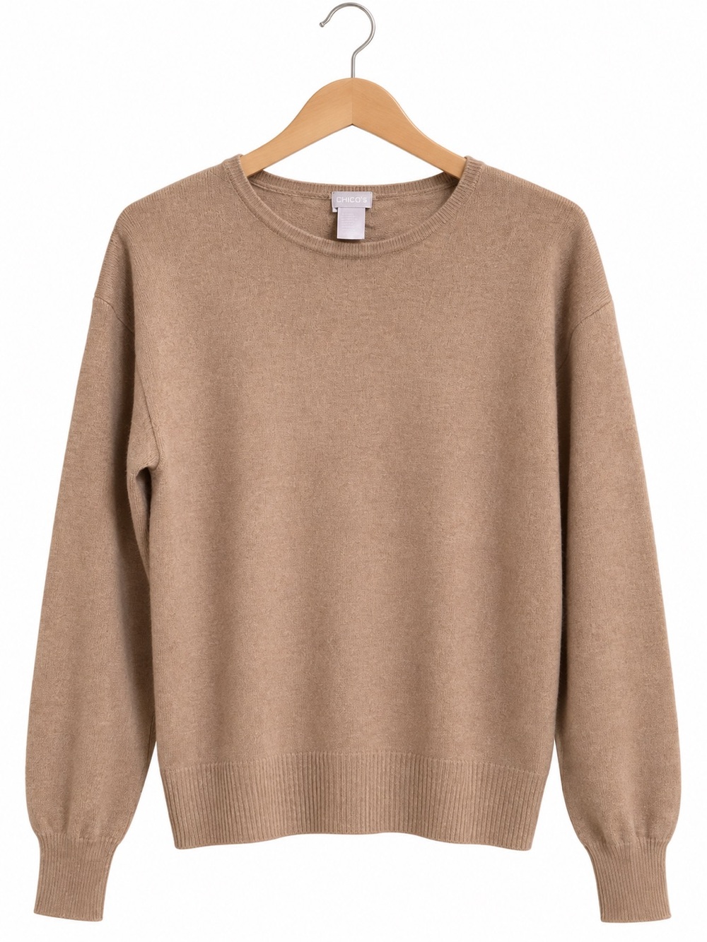 Chico’s 100% Cashmere Crewneck Sweater Tan Camel Size 1 M